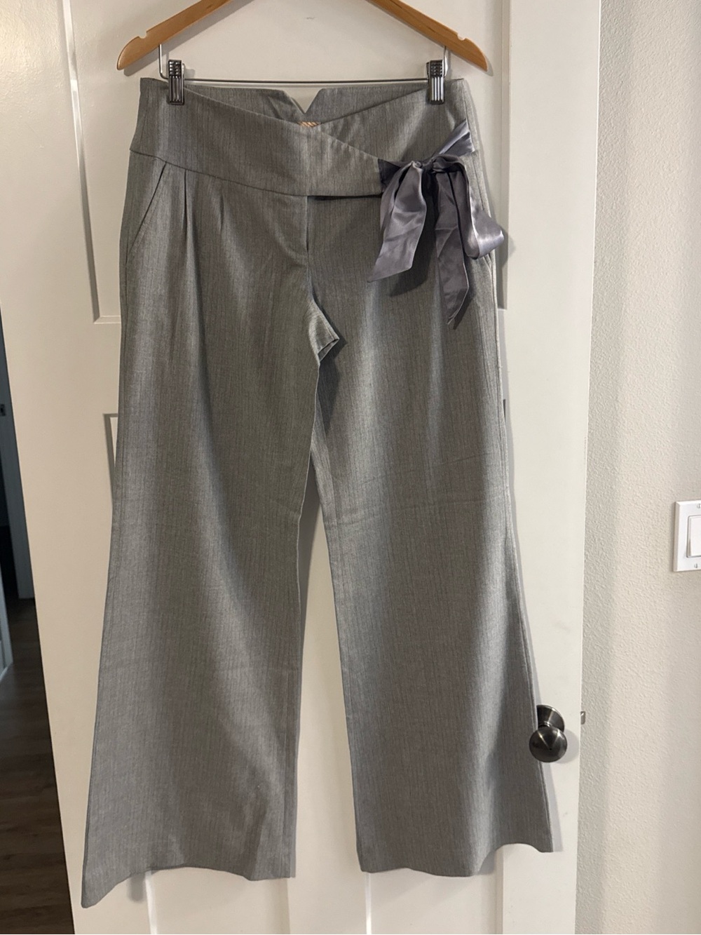 Arden B Gray Wide-Leg Pants with Satin Side Tie